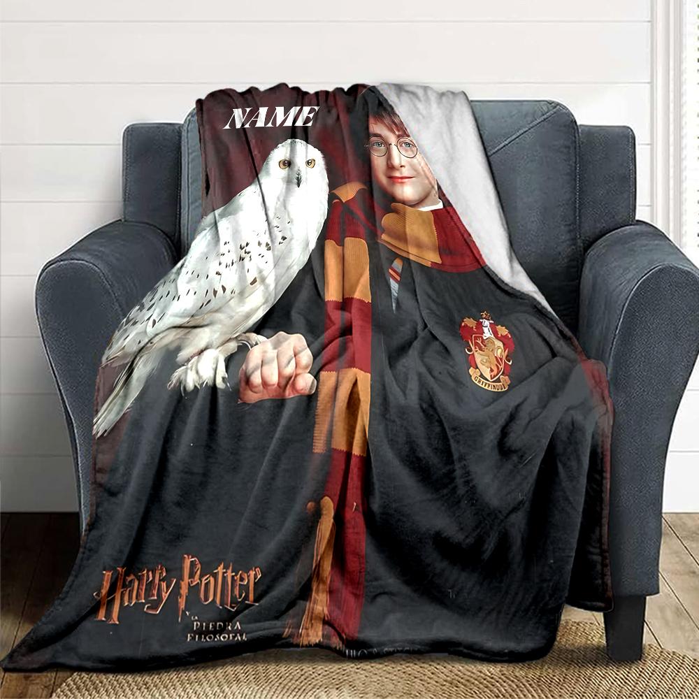 Custom Name Hogwarts Crest blanket for Couch & Bed, Plush Cozy Fuzzy Blanket Super Soft & Warm Blankets for Fall and Winter. 0908115