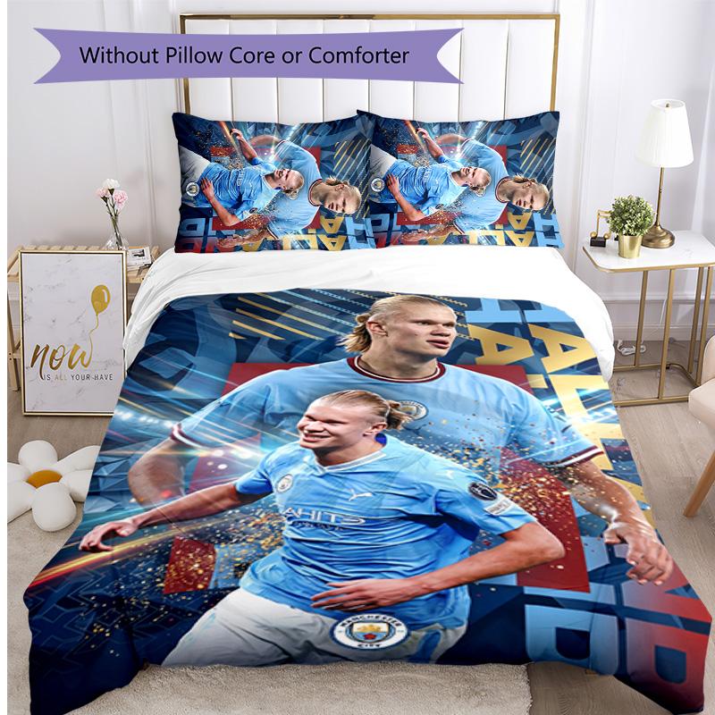 Erling Haaland Printed 3PCS Bedding Set Breathable Duvet Cover with Pillowcases Decorative Bed Linen for Bedroom Home