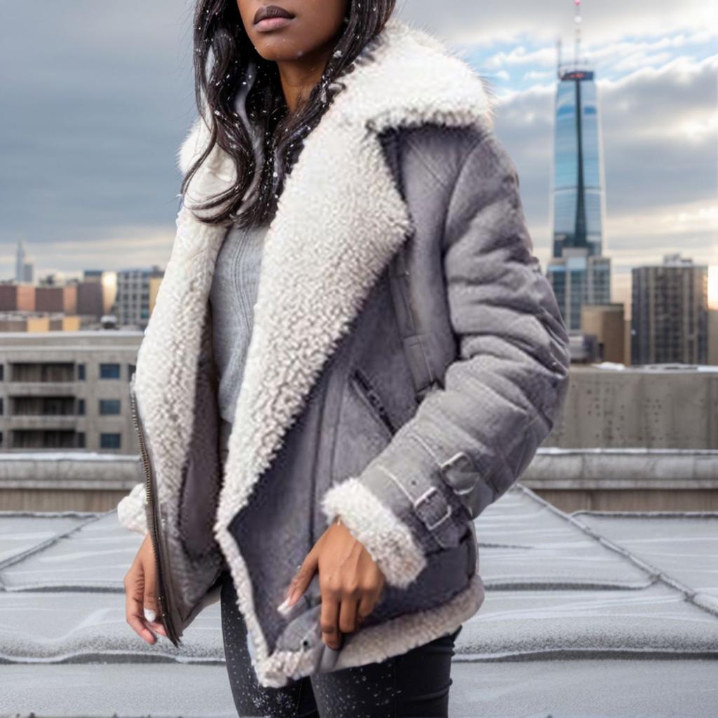 Winter Deer Skin Velvet Lamb Wool Coat Women's Lapel Cotton Coat