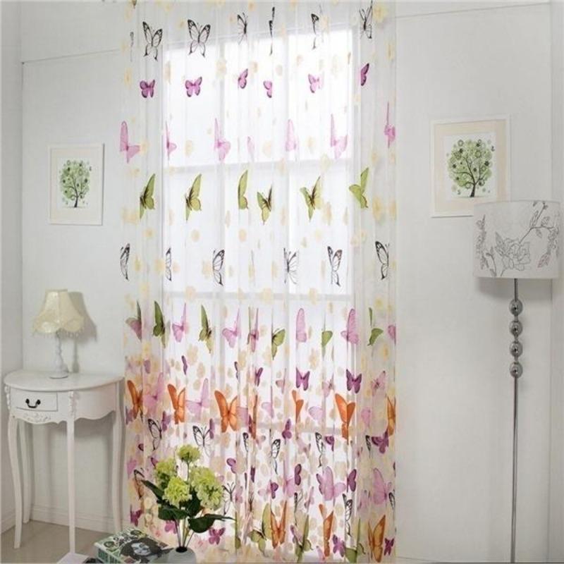 Rod Pocket New Beautiful Window Curtain Large Butterfly Print Screens