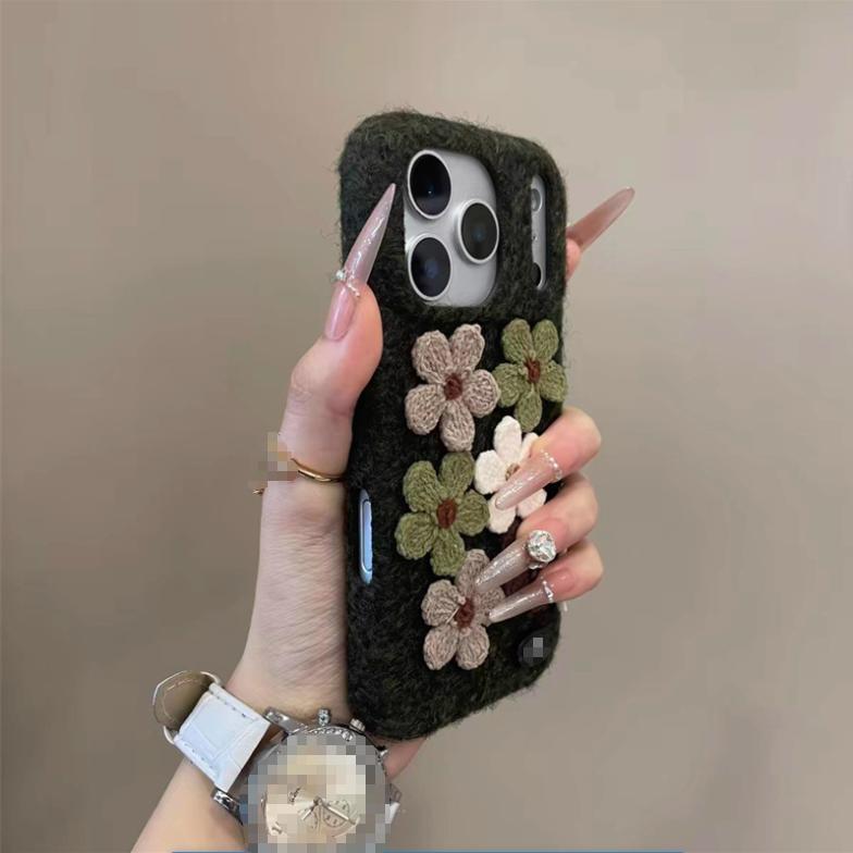 Осень и зима, плюшевые вязаные цветы для чехла мобильного телефона iPhone17Pro Apple 16Pro ретро 15Pro