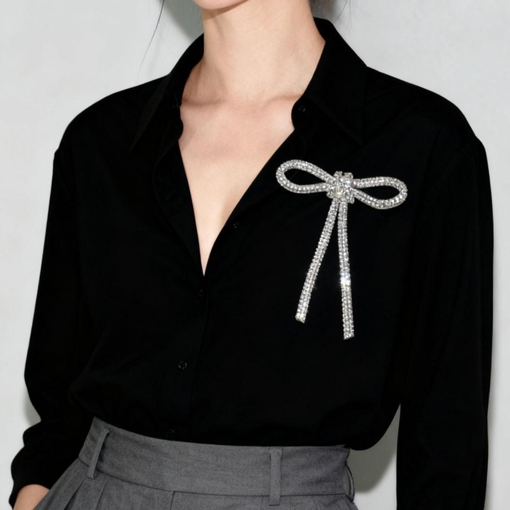 Sparkly Crystal Diamond Bow Brooch Anti Glare Tassel Sparkling Diamond Brooch Blazer Accessory