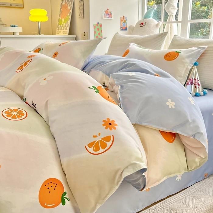 Маленький свежий комплект из четырех предметов из чистого хлопка с потертостями, приятная к коже простыня, пододеяльник из стиранного хлопка, комплект из трех предметов для общежития