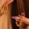 Geometric Stainless Steel Beaded Hoop Earrings for Women Ladies Classic Temperament Earrings Buckle Banquet Jewelry Accessories