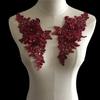 Red I Polyester Embroidery Bead Drill Hollow Sewing Lace Diy Decorative Clothing Collar Pair Flower Accessories