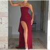 Off Shoulder Elegant High Waist Split Maxi Dress Sexy Club Outfits for Women 2025 Spring Summer New Solid Color Strapless Ruched Evening Dresses
