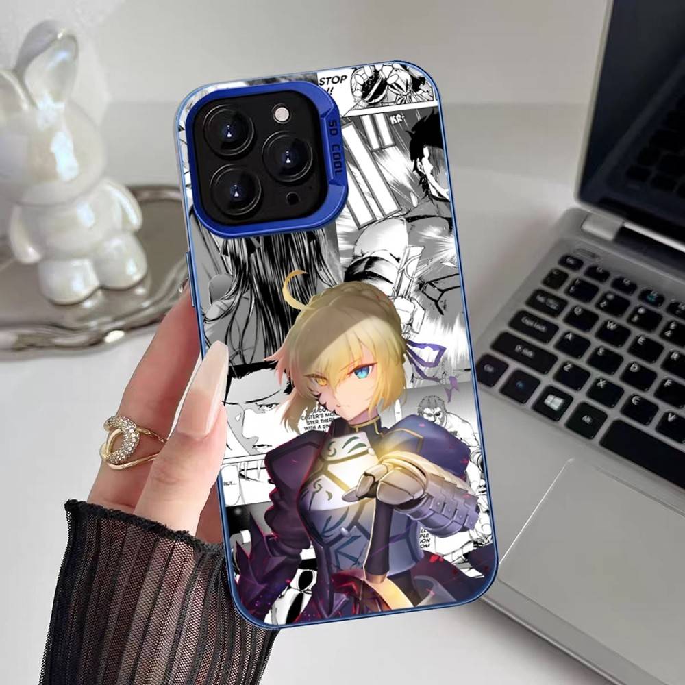 Крутой аниме чехол S-Saber для IPhone 17 16 15 14 13 12 11 Plus Pro Max, разноцветный, лазерный, с эффектом Авроры, противоударный, Funda Cover