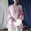 Johnature Женские розовые футболки с принтом тай-дай, осенние футболки с круглым вырезом и рукавами «летучая мышь», свободная одежда, женские хлопковые футболки