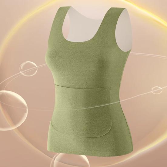 Women Thermal Tank Top Square Neck Sleeveless Warm Camisole Top with Front And Back Pockets Winter Double Layer Basic Undershirts