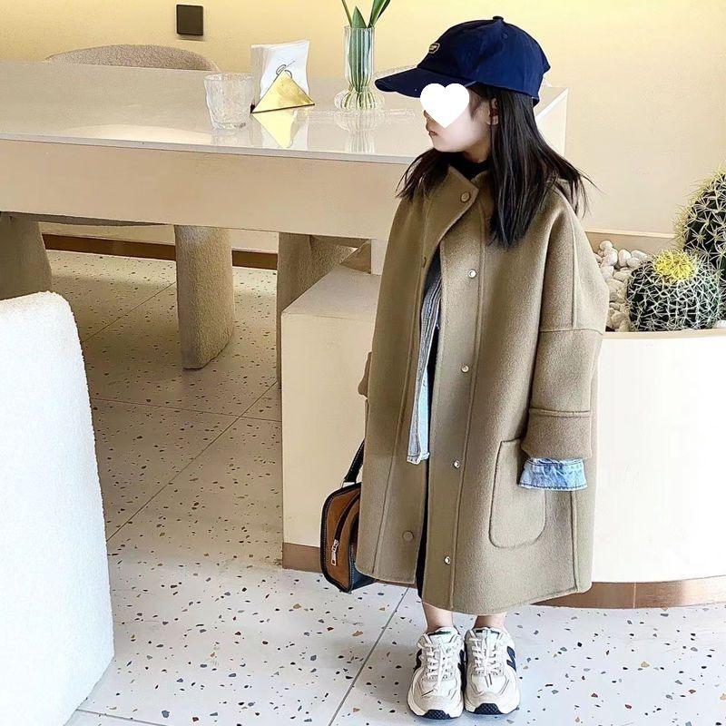 Пальто из шерсти и кашемира для девочек в корейском стиле - Толстое, средней длины, Модное