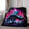 1Pc Guitar Hero Neon Cityscape Flannel Blanket, Soft And Comfortable, Casual Warm, Camping Travel, Christmas, Halloween Xmas Gift N1148