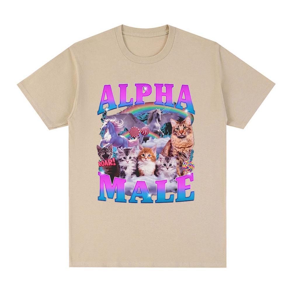 Alpha Male Kitten Cat Unicorn Rainbow Funny Meme Graphic T-shirt Men Women Fashion Short Sleeve T-shirts Cotton Casual T Shirts