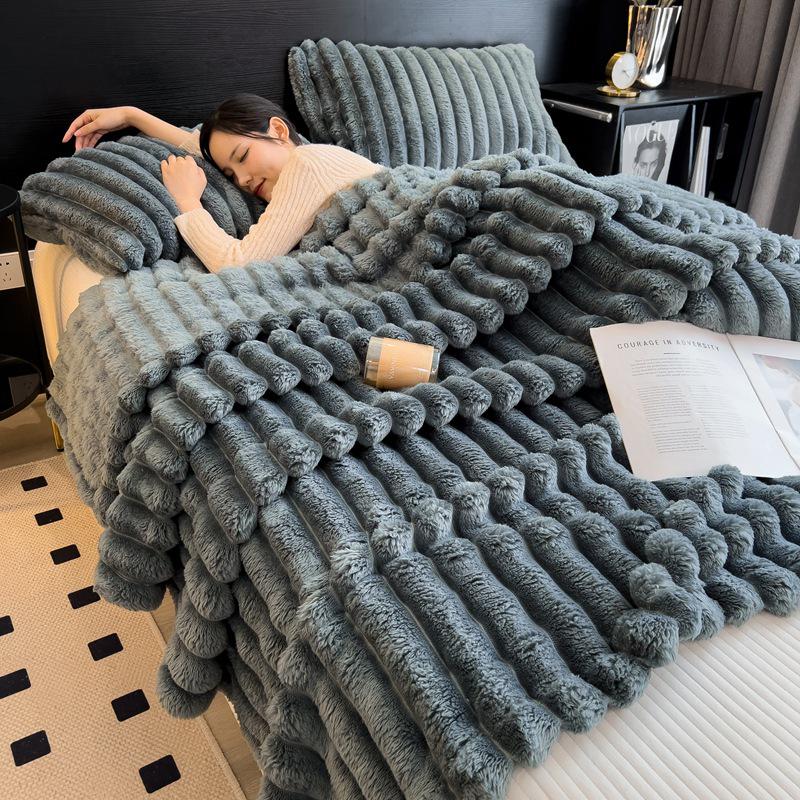 Флисовое одеяло Niche: Фланелевое одеяло с имитацией меха кролика для односпальной/двуспальной кровати