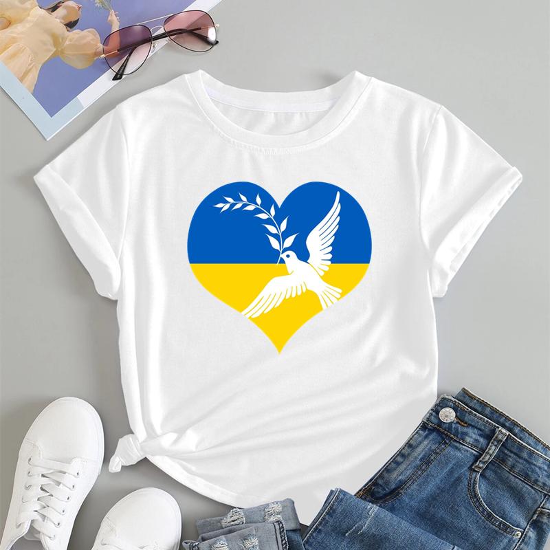 Футболка с принтом «Украина любовь», женская футболка, повседневная летняя одежда 2022, модная футболка с короткими рукавами и желтым сердцем