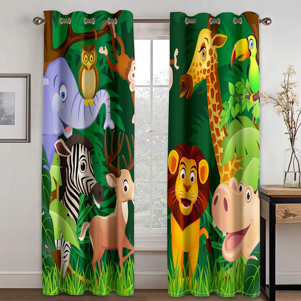 Children's Favorite Animal World Animation Series Sunshade Curtains 2 Pieces of Living Room Bedroom Home Decoration