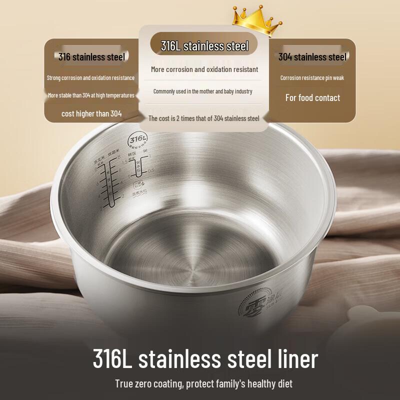 Midea Умная рисоварка 4 л с кастрюлей из нержавеющей стали 316L с покрытием 0