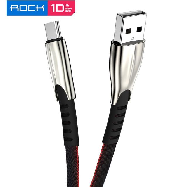 ROCK Кабель USB типа C, 2,4 А, быстрая зарядка через USB, зарядное устройство типа C, кабель для передачи данных, провод из цинкового сплава USB-C