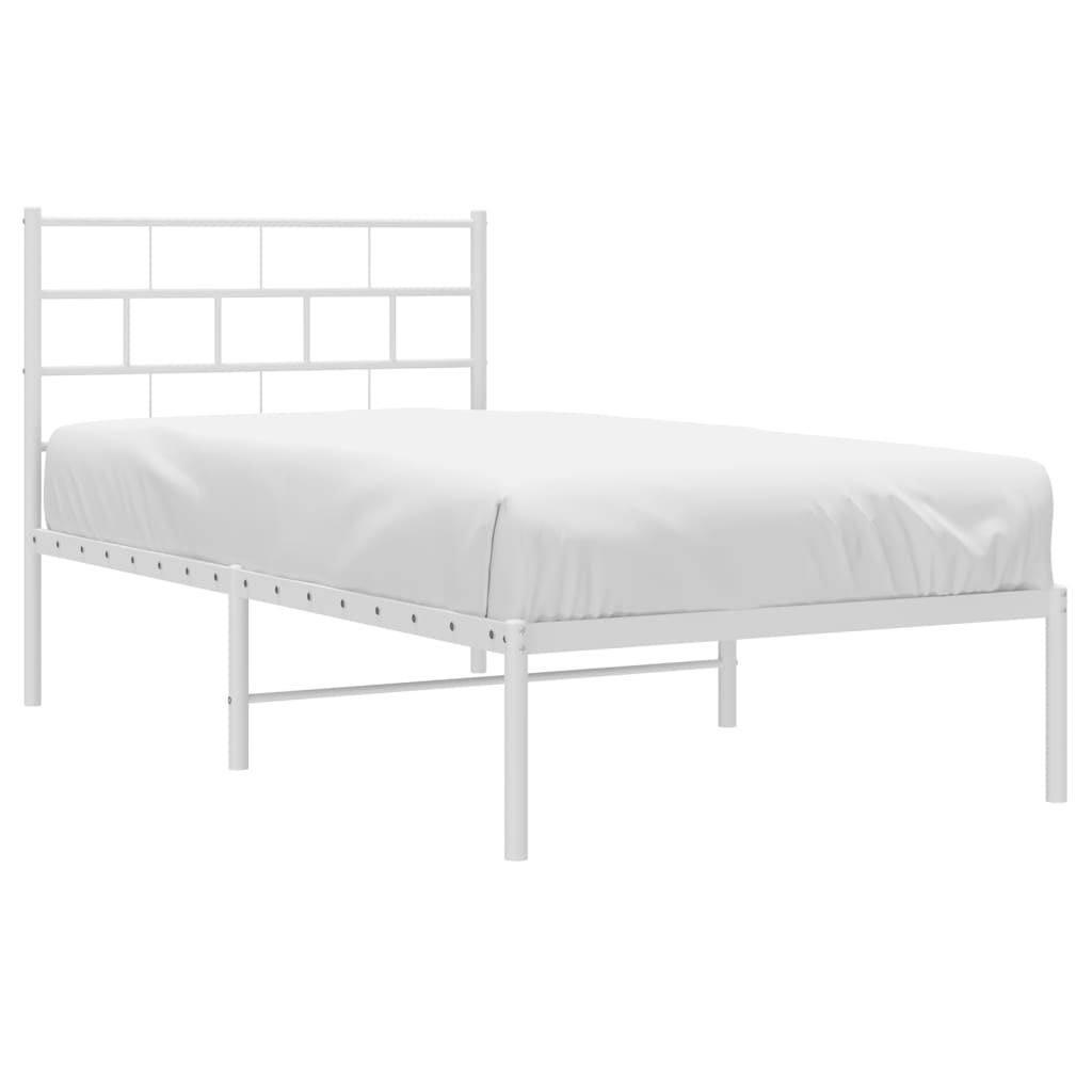 Metal Bed Frame without Mattress with Headboard White 75x190 cm