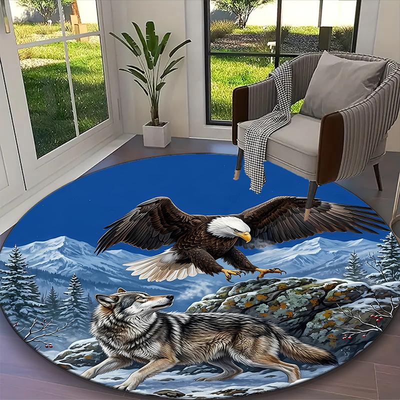 1pc Cloud White Frost Highland Cliff Raptors Rug, Digital Printed Home Chair Sofa Mat, Durable Office Round Carpet, Beautiful Festival Decorations