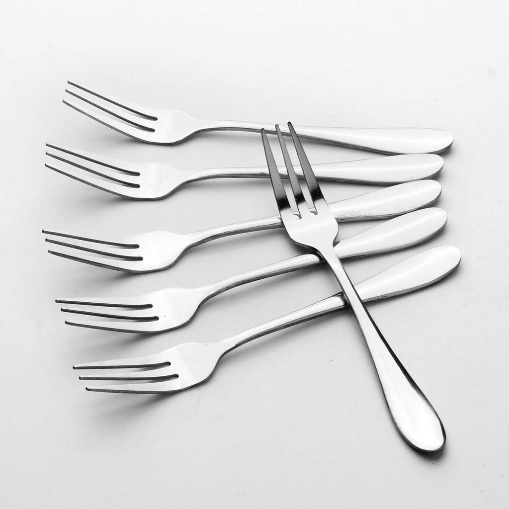12pcs Stainless Steel Tea Dinner Server Spoon and Cake Fruit Forks Kitchen Accessory Wedding Party for Dessert, Salad, Appetizer, Cocktail(6 Forks +
