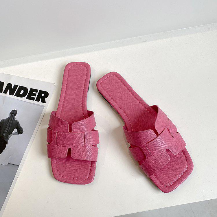 Women's Solid Color Square Head Slip-On Slippers - Breathable, Flat Design for Home, European & American Style