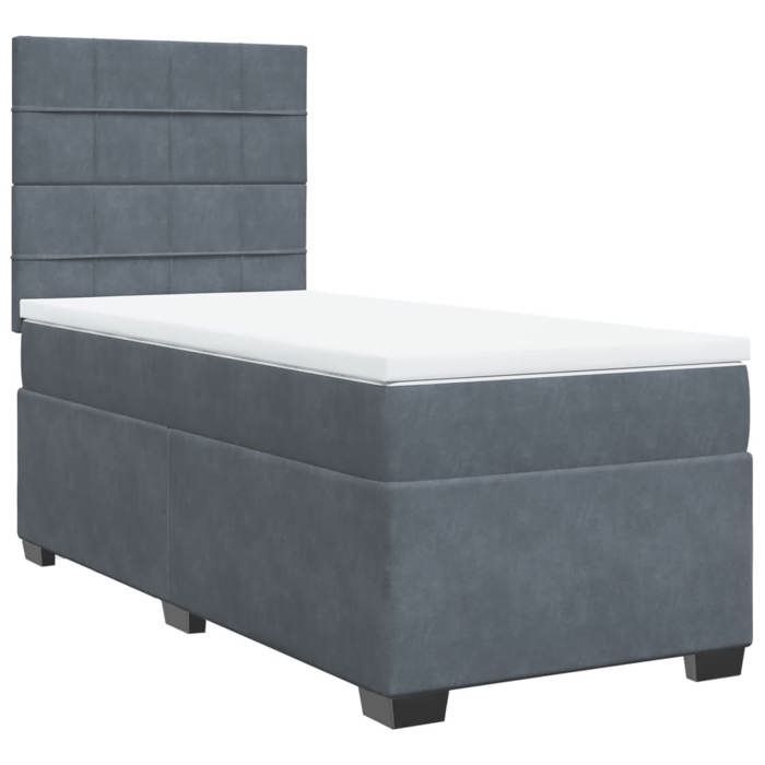 Cadre de lit avec matelas - Maison Exclusive - Velours gris foncé - 80x200 cm - Tête de lit réglable
