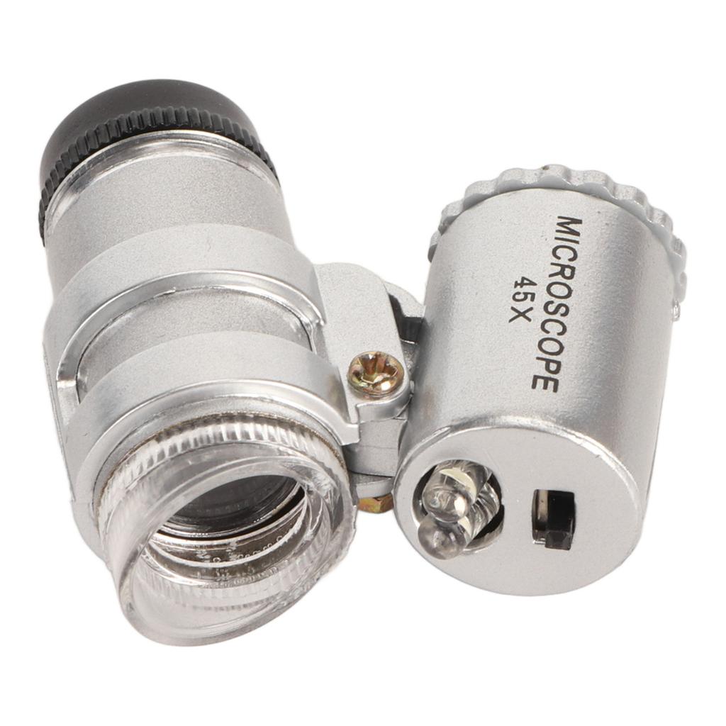45X Mini Pocket Microscope Adjustable Portable Magnifying Glass with 2 LED Lights for Jewelry