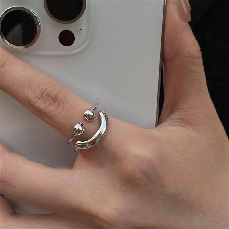 Новое кольцо серебряного цвета в форме улыбки для женщин, девушек, Y2K, из нержавеющей стали, с регулируемым размером, модная бижутерия, подарки для друзей