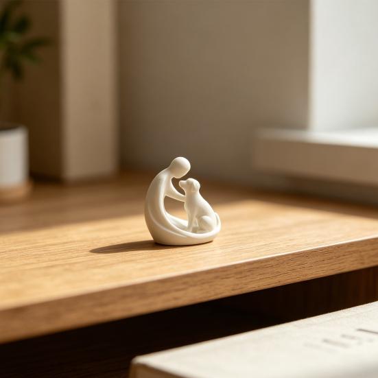 Dog And Owner Statue Ornament, Compact 3D Printed Sculpture, Nordic Minimalist Desktop Decoration for Pet Lover Home Crafts