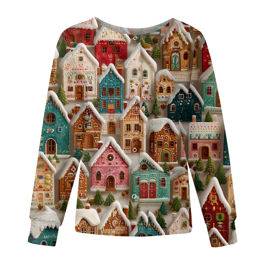 Women's Casual Fashion Long-Sleeve Single-Breasted Christmas Print Jacket