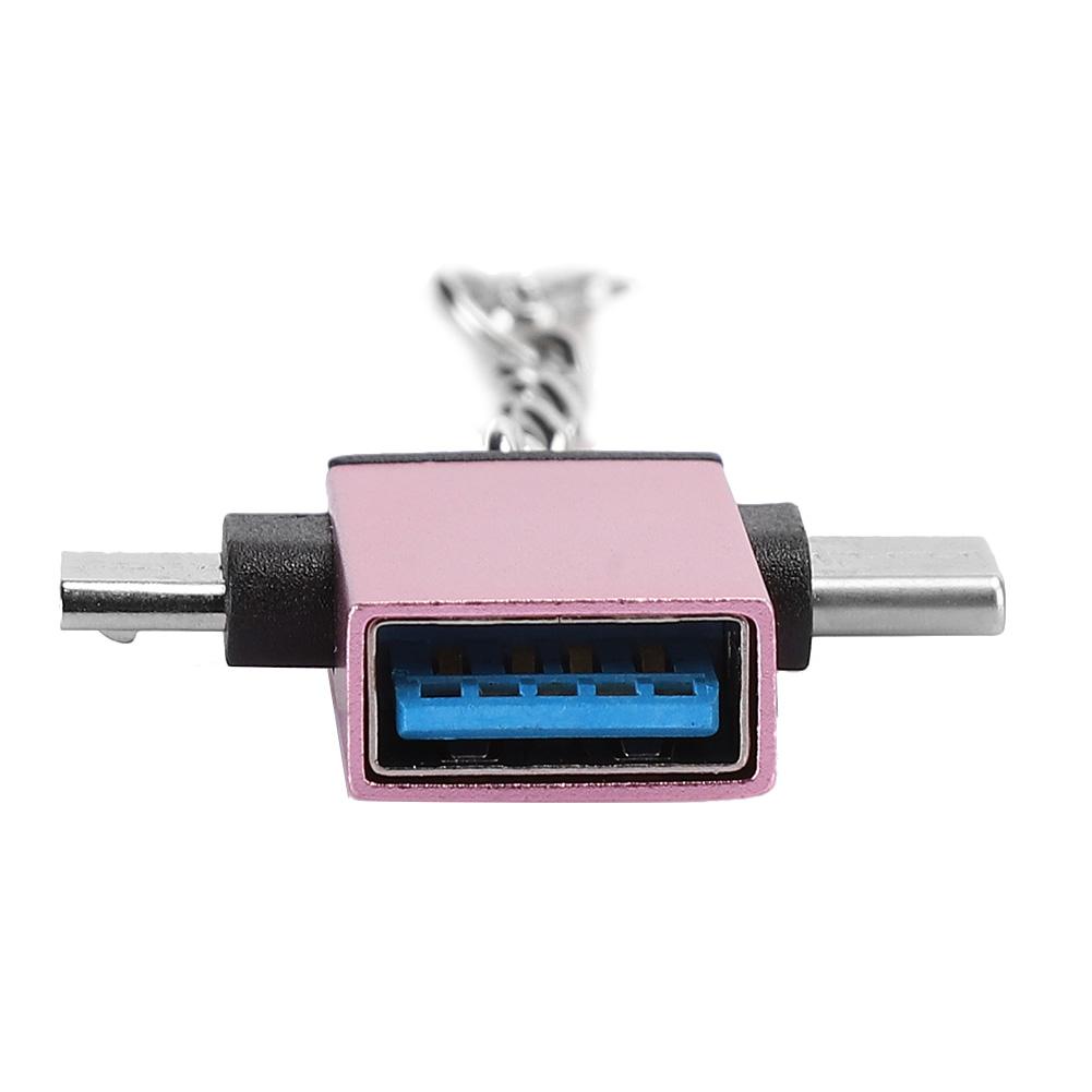 2 шт. Корпус из алюминиевого сплава Конвертер 2 в 1 OTG Адаптер USB 3.0 на Micro USB Type C с цепочкой для Android Розовое золото