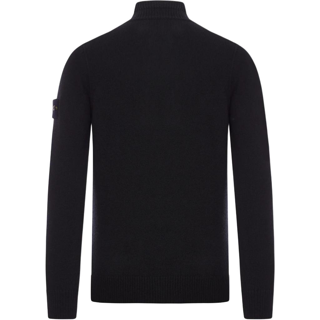 STONE ISLAND Однотонный трикотажный свитер унисекс из шерсти с воротником-стойкой на молнии до половины Черный K2S155100040S00A3V0029