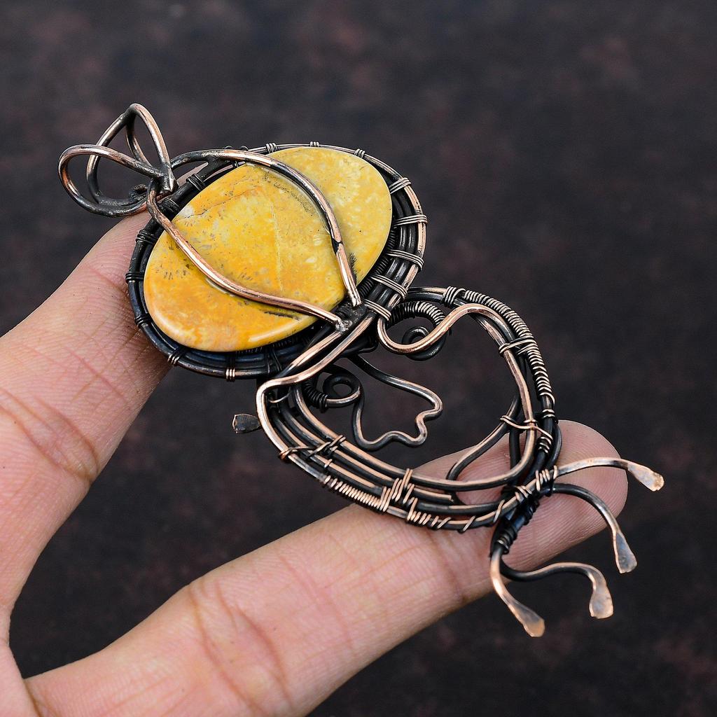 Подвеска из ископаемого коралла, обернутая медной проволокой, подвеска из настоящего драгоценного камня, потрясающая медная бижутерия, подвеска ручной работы из ископаемого коралла, ювелирные изделия для подарка