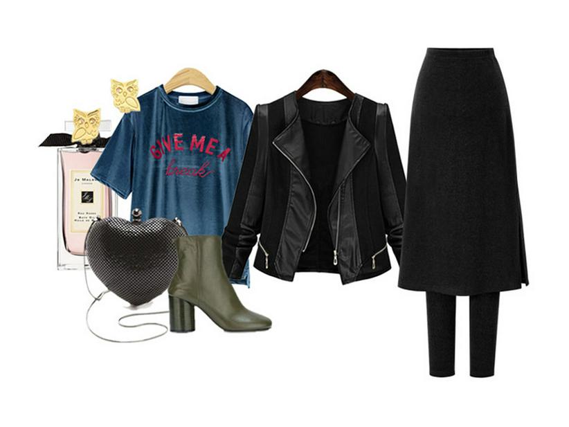 High Waist Korean Style Fleece-Lined Two-Piece Skirt Leggings - Autumn/Winter Slimming Plus Size Midi with Slit