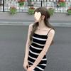 Женское платье весна-лето 2025 года в полоску с трикотажным принтом на подтяжках – французская облегающая длинная юбка