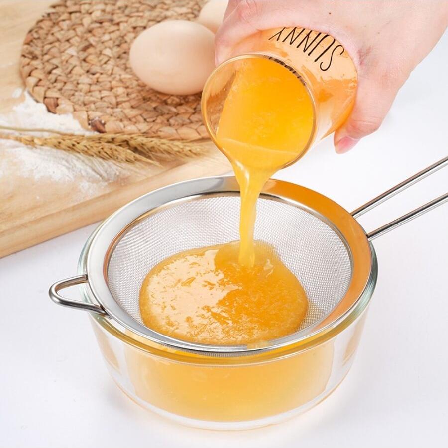 1pc Stainless Steel Colander Kitchen Bakery Gold Strainer with Hook Oil Scoop Soybean Milk Juice Rice Milk Filter Flour Screen