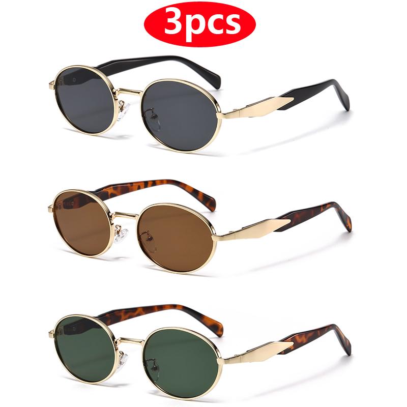 Luxury Brand 3Pcs Oval Sunglasses Women Men Metal Retro Trend Outdoor Sun Glasses High Quality Classic Men Eyewear Uv400