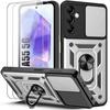Protective Case - BOOLING - for Samsung Galaxy A55 5G - Silver - Shockproof - Rotating Metal Stand