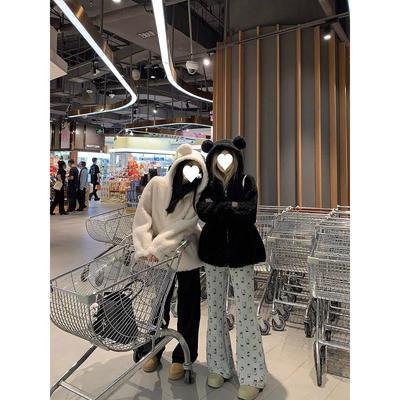 Толстое пальто с капюшоном из овечьей шерсти большого размера с медвежьими ушками для женщин