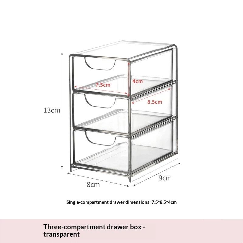 3-Tier Clear Acrylic Drawer Storage Box Durable Desktop Organizer for Home Vanity Desk Stationery Storage
