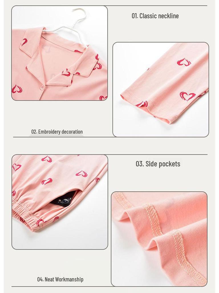 Женский осенний пижамный комплект из лайкры и хлопка – с длинными рукавами и брюками, дышащая и милая девичья домашняя одежда