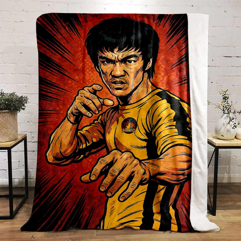 Martial Artist in Yellow with Dynamic Pose - Flannel blanket for bedroom, living room, sofa, and nap.