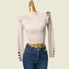 Fungus Shoulder Slim Fit Slimming Knitted Bottoming Shirt Autumn and Winter Inner Wear Design Metal Buckle Decoration Chest Emphasizing Pullover Top
