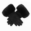 Plush  Gloves Suede Women Cycling Mittens Retro Winter Fleece-lined Gloves  Driving