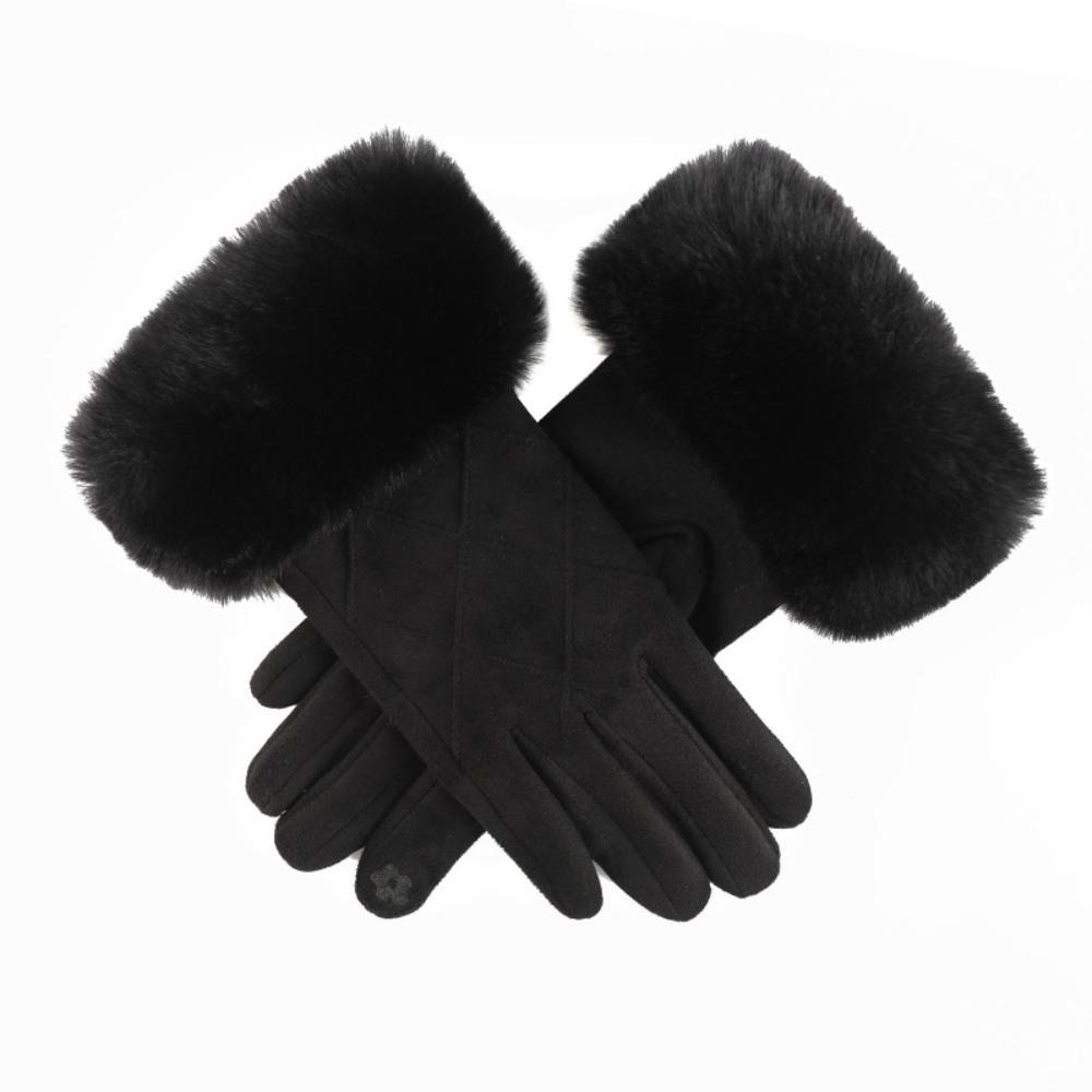 Plush Gloves Suede Women Cycling Mittens Retro Winter Fleece-lined Gloves Driving
