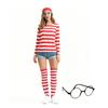 Adult Women Cute Costume Set Parent-Child Red White Striped T-shirt Knitting Socks Nerd Glasses Christmas Cosplay Outfit