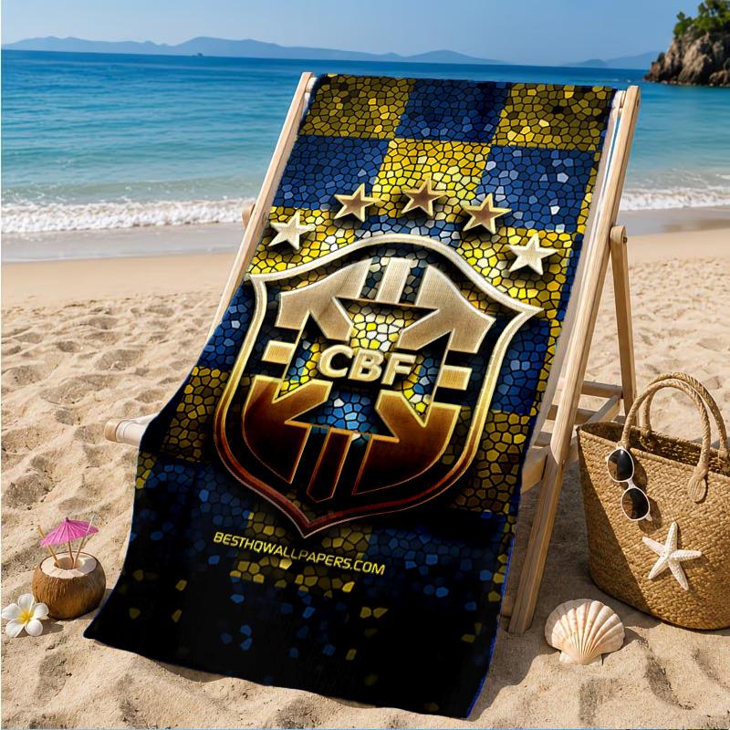 Brazilian Football Crest Printed Microfiber Beach Towel, Soft And Absorbent, Quick-Dry, Ideal for Summer Travel, Beach Essential, Swimming Pool