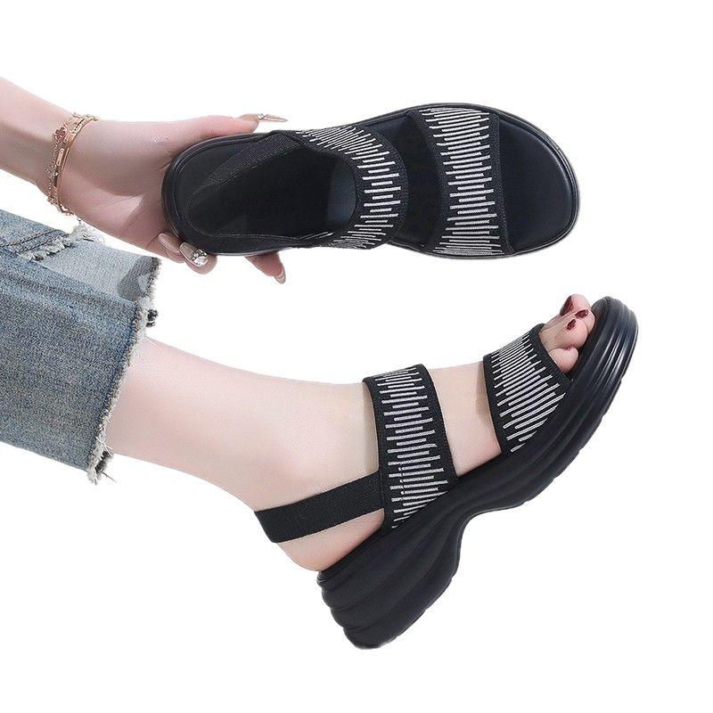 20252025 New sandals women's light sports style comfortable rubber band large size platform slippers