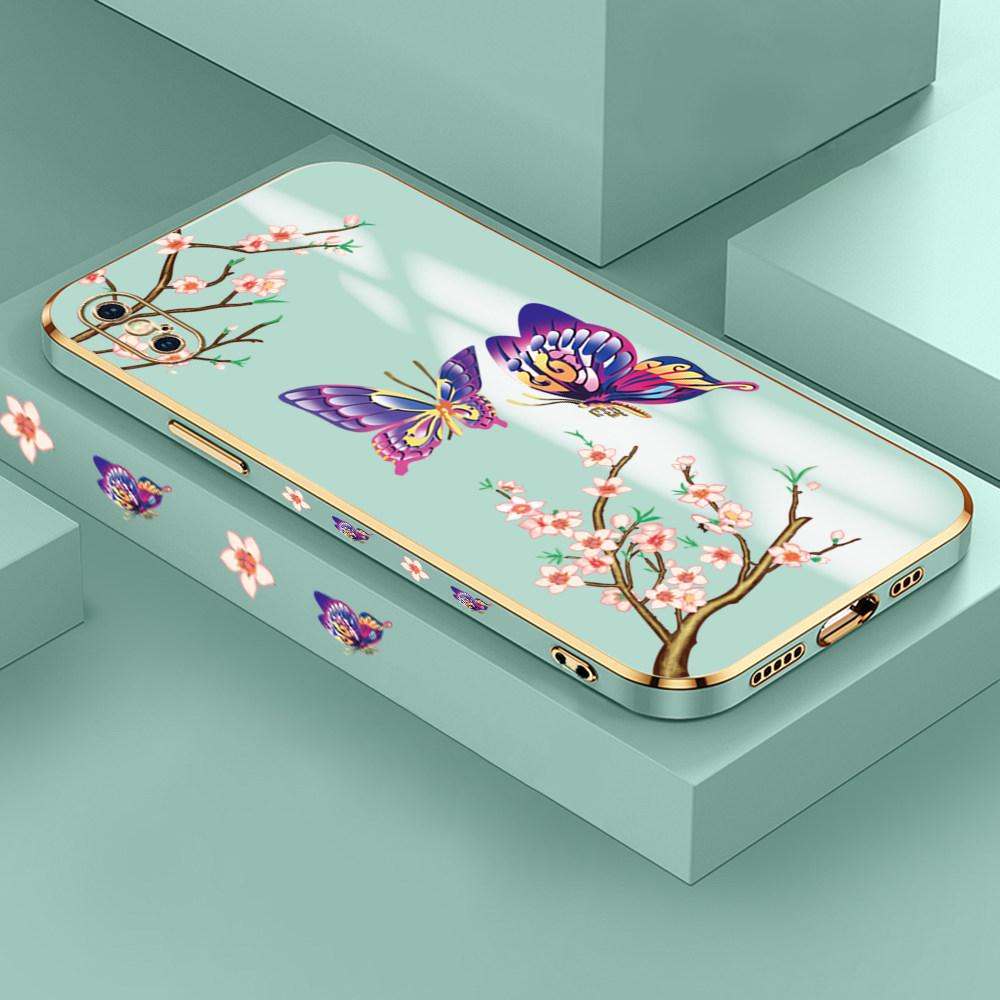 Чехол для телефона с 6D покрытием и бабочкой для iPhone 11 12 13 14 Pro Max XR XS Samsung S23 S20 S21 A51 A52 A12 A30S Plus 5G Xiaomi Redmi VIVO Мягкий чехол из ТПУ