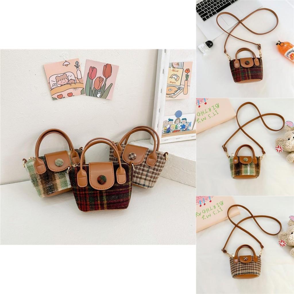 Stylish Retro Mini Tote Bag For Girls Trendy Plaid Crossbody Purse In Khaki Brown